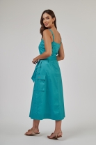 Vestido Midi Bolsos Laterais Azul