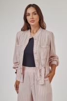 Conjunto de Calça e Camisa Risca de Giz Rosa