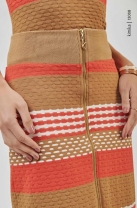 Conjunto Saia Midi e Cropped Gola Alta Estampado