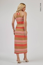 Conjunto Saia Midi e Cropped Gola Alta Estampado