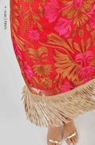 Vestido Curto Bordado com Franja S Vermelho
