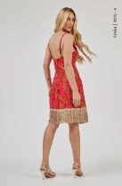Vestido Curto Bordado com Franja S Vermelho