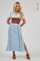 Conjunto de Saia Midi e Blusa em Malha Bicolor