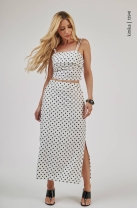 Conjunto de Saia Midi e Cropped de Alça Poá