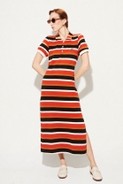 Vestido Longo com Gola Polo Terra Listrado