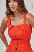 Conjunto Cal&ccedil;a e Blusa com Ziper Frontal Laranja