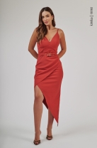 Vestido Midi com Fenda Lateral Terra Cota