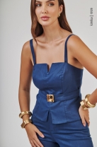 Conjunto Calça e Blusa com Alças Finas Marinho
