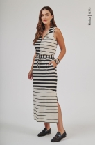 Vestido Midi em Malha Listrado