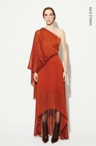 Vestido Longo com Decote Assimétrico Marrom