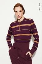 Conjunto de Saia Mídi e Blusa Manga Longa Listrada