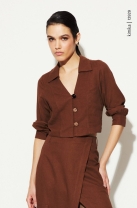 Conjunto de Saia com Fenda Frontal e Camisa Marrom