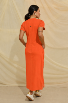 Vestido Longo com Fenda Lateral Laranja