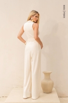 Macacao Longo Pantalona Com Ziper Bege