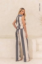 Conjunto Calça E Colete Listrado Com Ziper
