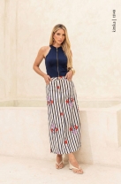 Conjunto Saia Midi Estampada E Cropped Ziper