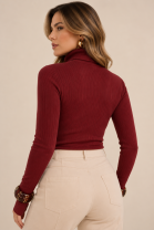 Blusa Manga Longa e Gola Alta Vinho
