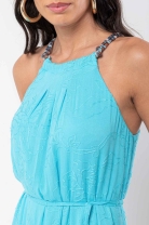 Vestido Longo Fluido Texturizado Azul