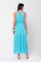 Vestido Longo Fluido Texturizado Azul