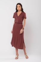 Vestido Mídi com Decote em V Marrom