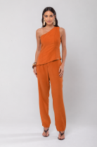 Conjunto de Calça e Blusa Ombro Único Laranja